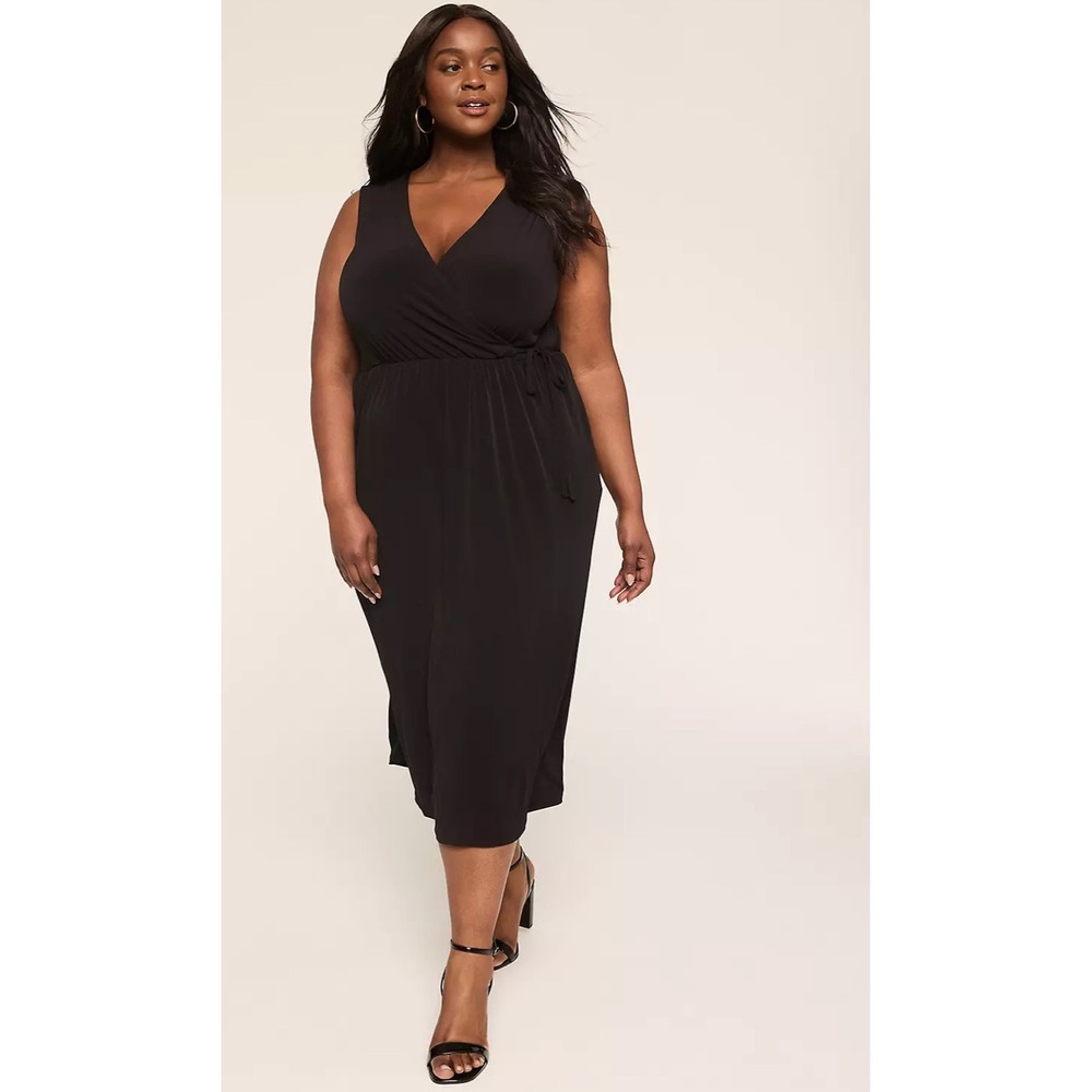 Lane Bryant‎ Black Midi Dress Faux Wrap Sleeveless Plus Size